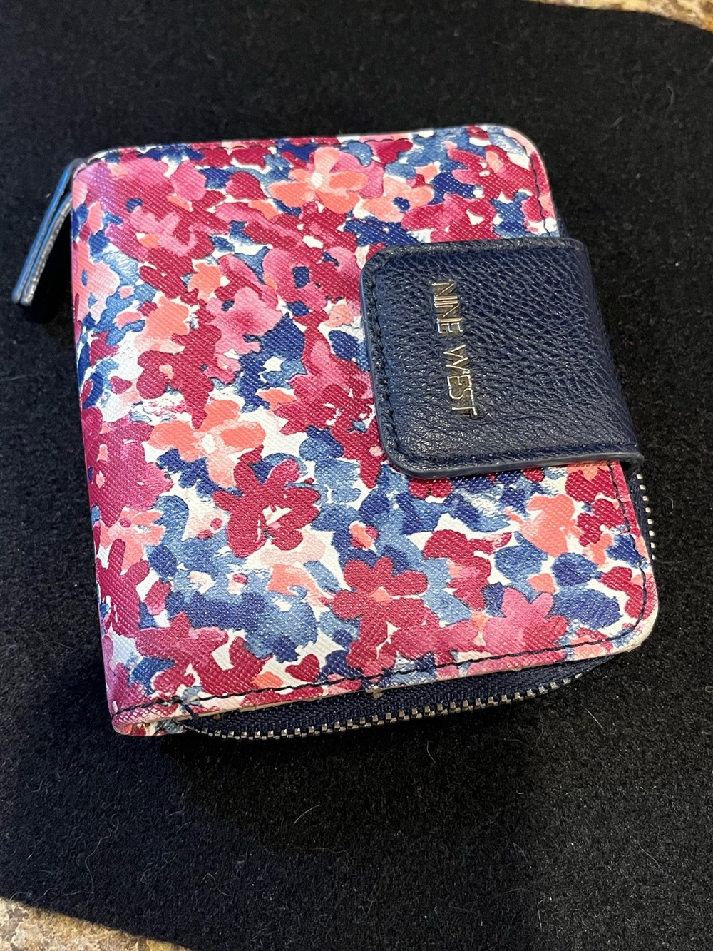 Nine West Pink Floral and Navy Zip Wallet